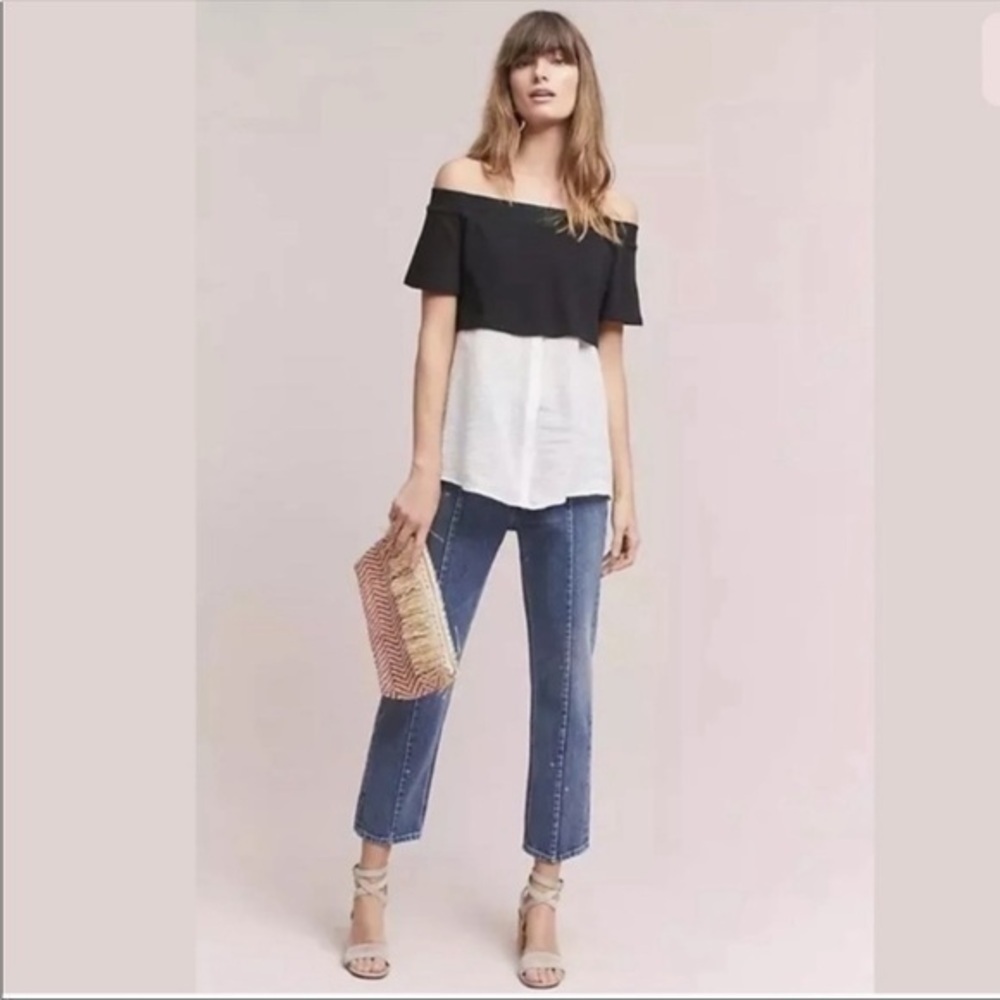 Postmark • Black White Layered Off The Shoulder Blouse